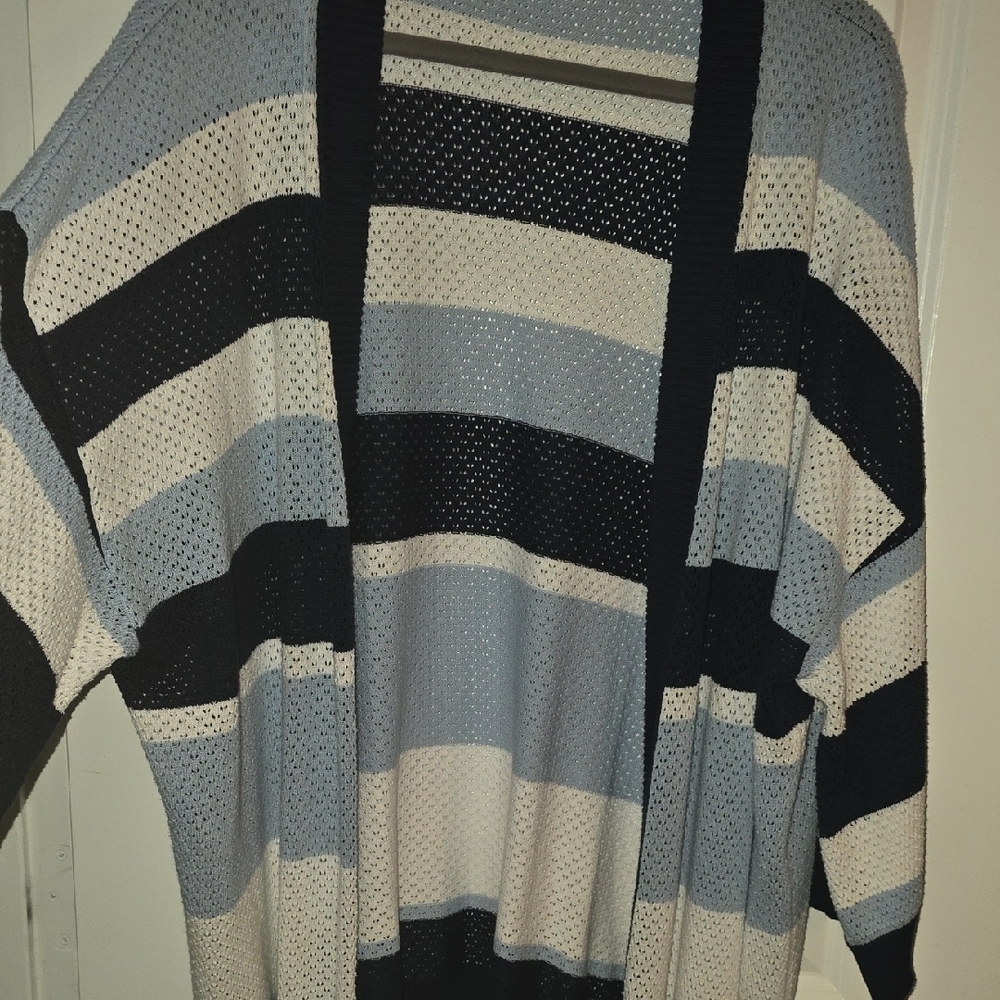 DG2 by Diane Gilman Black and Gray Striped Cardigan